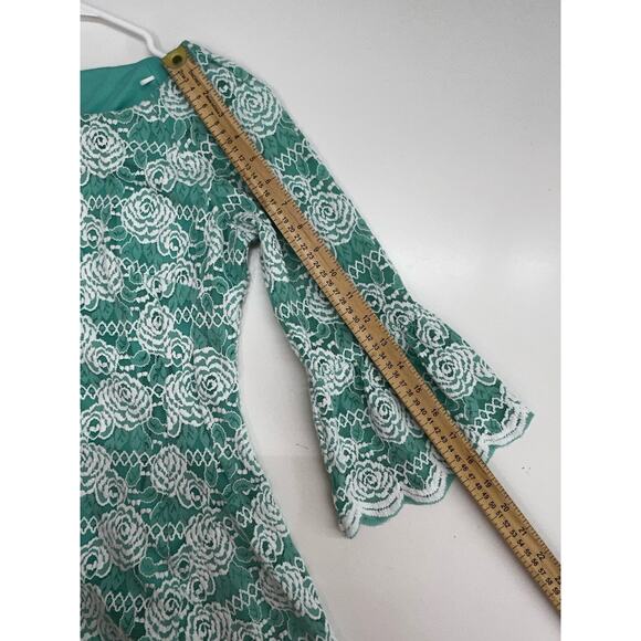 Rabbit Rabbit Rabbit Designs Womens Dress Size 4 Teal White Lace 3/4 Bell Sleeve - Picture 9 of 11